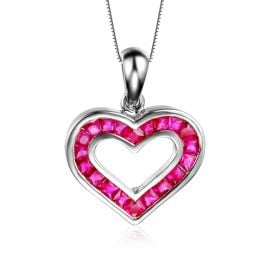 Pendentif double coeur scellés - Or blanc et Rubis de Birmanie