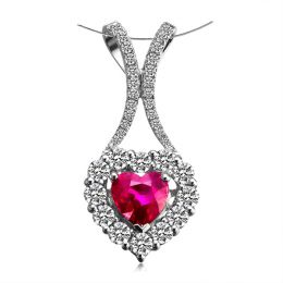 Pendentif coeur or blanc - Rubis et diamants en pendeloque