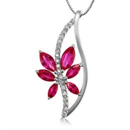 Fleur grimpante - Pendentif rubis fleur grimpante - Or blan