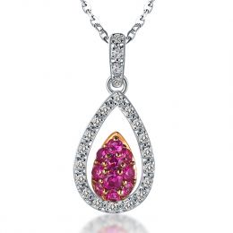 Pendentif pétale or blanc - 2 pétales superposées - Rubis et