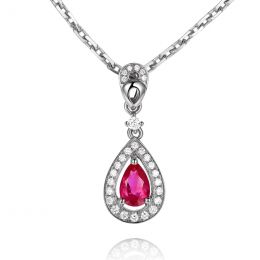 Pendentif princesse Or blanc 18cts - Rubis poire et diamants