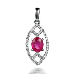 Pendentif ovalesque rubis or blanc. Sertissage diamants
