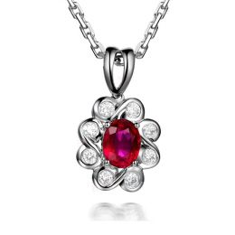 Pendentif fleur rubis diamant en Or blanc