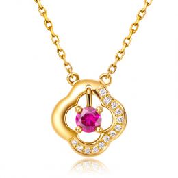 Pendentif fleur Or jaune - Rubis et Diamants en pendeloque