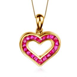 Pendentif double coeur scellés - Or jaune et Rubis de Birman