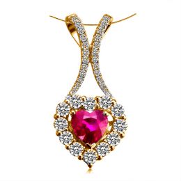 Pendentif coeur or jaune - Rubis et diamants en pendeloque