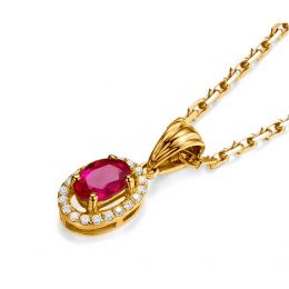Pendentif Madame Or jaune 18 carats. Rubis ovale diamants pe
