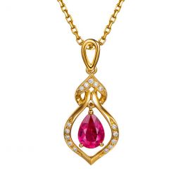 Pendentif rubis 0,70 carat forme poire - Or jaune 18cts, dia