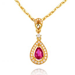 Pendentif princesse Or jaune 18cts - Rubis poire et diamants