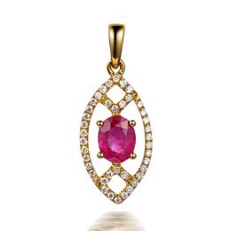 Pendentif ovalesque rubis or jaune. Sertissage diamants