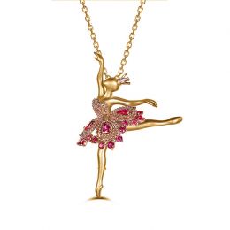 Pendentif Princesse Ballerina - Broche Or jaune et rose - Ru