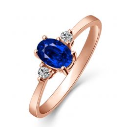 Solitaire Or rose 18 carats - Diamants et Saphir sertis