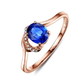 Bague Solitaire - Saphir et Diamants - Or rose 18 carats