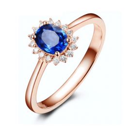 Bague Saphir ovale et diamants - Or rose 18 carats