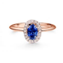Bague or rose saphir. Pavage diamants. Persée
