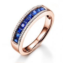 Bague saphir diamant or rose - Lumière Azurée