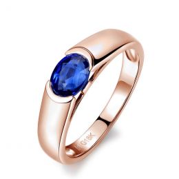 Bague de fiançailles saphir bleu intense et or rose 18cts