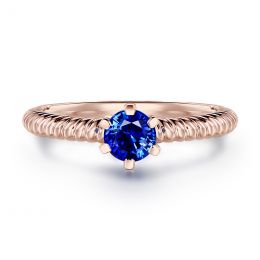 Bague or rose monture torsadée. Saphir bleu 0.55ct