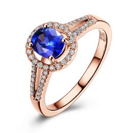 Bague de fiançailles saphir 0.90 carat. Or rose, Diamants