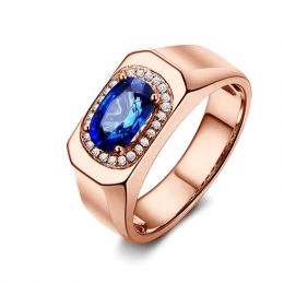 Chevalière Homme Or rose. Saphirs, diamants 2.17ct