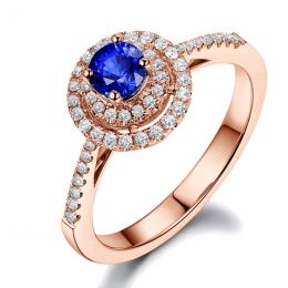 Bague sertissage virtuose Or rose, diamants et saphir 0.50ct
