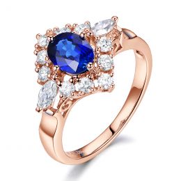 Bague fiançailles saphir diamants et or rose.