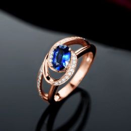 Bague de fiançailles saphir ovale 1 carat. Diamant, Or rose