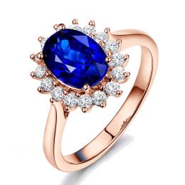 Bague Fleur de saphir, diamants Or rose - Création florale c