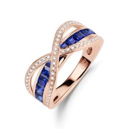 Bague sens de nos vies. Saphirs bleus, diamants et Or rose