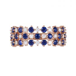 Bague damier saphir & diamant, Or rose | San Lorenzo