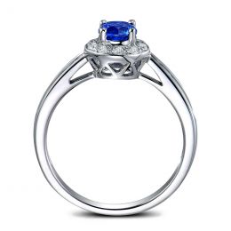 Bague fiançailles solitaire. Saphir bleu Or blanc et diamants