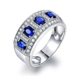 Bague quatuor saphirs. Pavage diamant. Or blanc | Bhagya