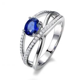 Bague saphir Sri Lanka 1 carat. Or blanc. Entrelacée
