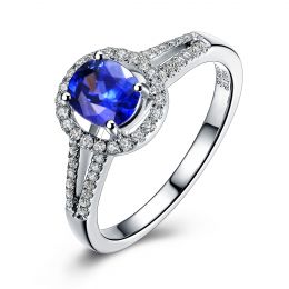Bague de fiançailles saphir 0.90 carat. Or blanc, Diamants