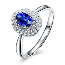 Bague de fiançailles ovale. Or blanc, saphir 0.50ct et diamants