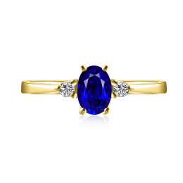 Solitaire Or jaune 18 carats - Diamants et Saphir sertis