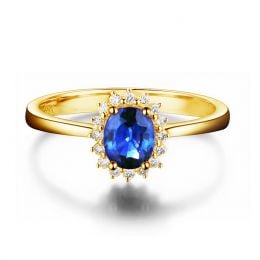 Bague Saphir ovale et diamants - Or jaune 18 carats