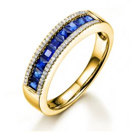 Bague saphir diamant or jaune - Lumière Azurée