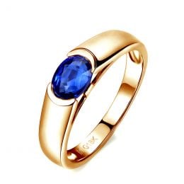 Bague de fiançailles saphir bleu intense et or jaune 18cts