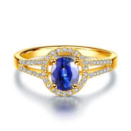 Bague de fiançailles saphir 0.90 carat. Or jaune, Diamants