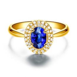 Bague de fiançailles ovale. Or jaune, saphir 0.50ct et diamants