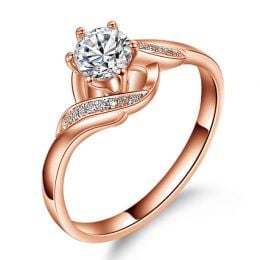 Bague Solitaire Enlacée - Bague Elliptique Or Rose & Diamant