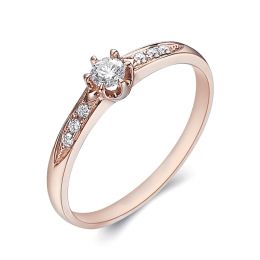 Alliance Solitaire Accompagné Diamants. Or Rose | Gemperles