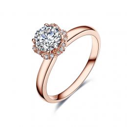 Solitaire Captivante Renoncule - Bague Diamanté & Or Rose |