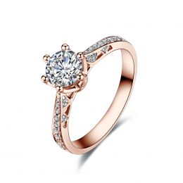 Bague de fiancailles - Diamant solitaire accompagné Or rose