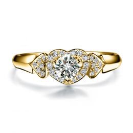 Bague Solitaire Coeurs Splendides - Or Jaune & Diamants | Gemperles