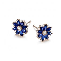 Boucle oreille Blue Mist, fleur de brume bleue - Saphir, dia