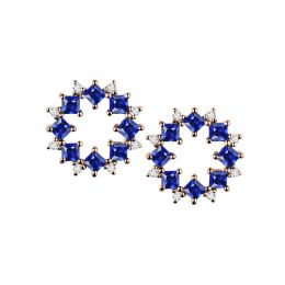 Boucle d oreille fleur de bleuet - Saphir, diamant, or rose