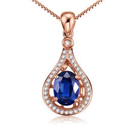 Saphir et diamant sur Or rose - Pendentif oval