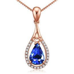 Pendentif goutte Or rose 18 carats - Saphir et diamants